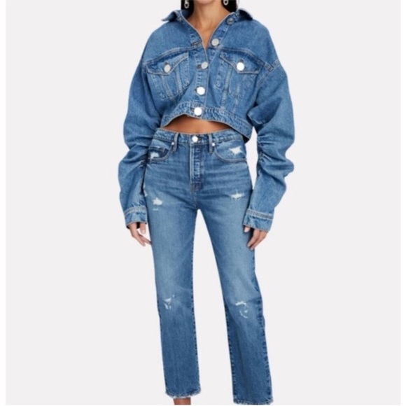 Frame Sea Level Ruched Sleeve Denim  Jean Jacket - Picture 9 of 10